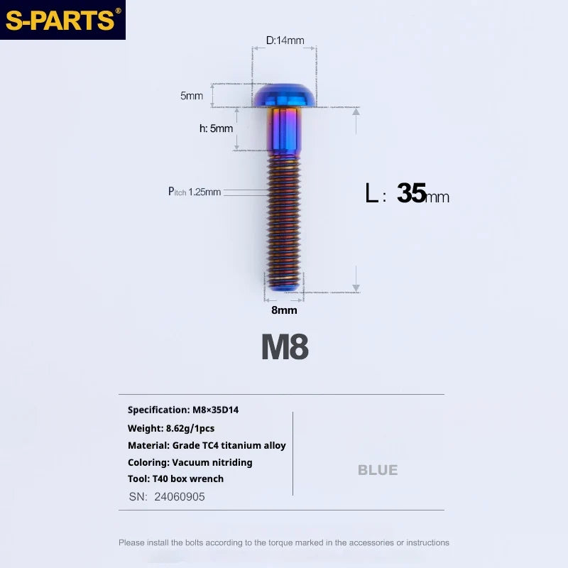 S-PARTS A2 Umbrella Head series M8 L15-50mm Titanium Screws for Bike - Detail 39