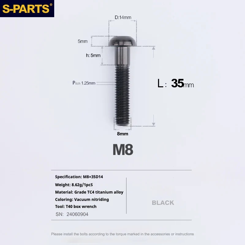 S-PARTS A2 Umbrella Head series M8 L15-50mm Titanium Screws for Bike - Detail 42
