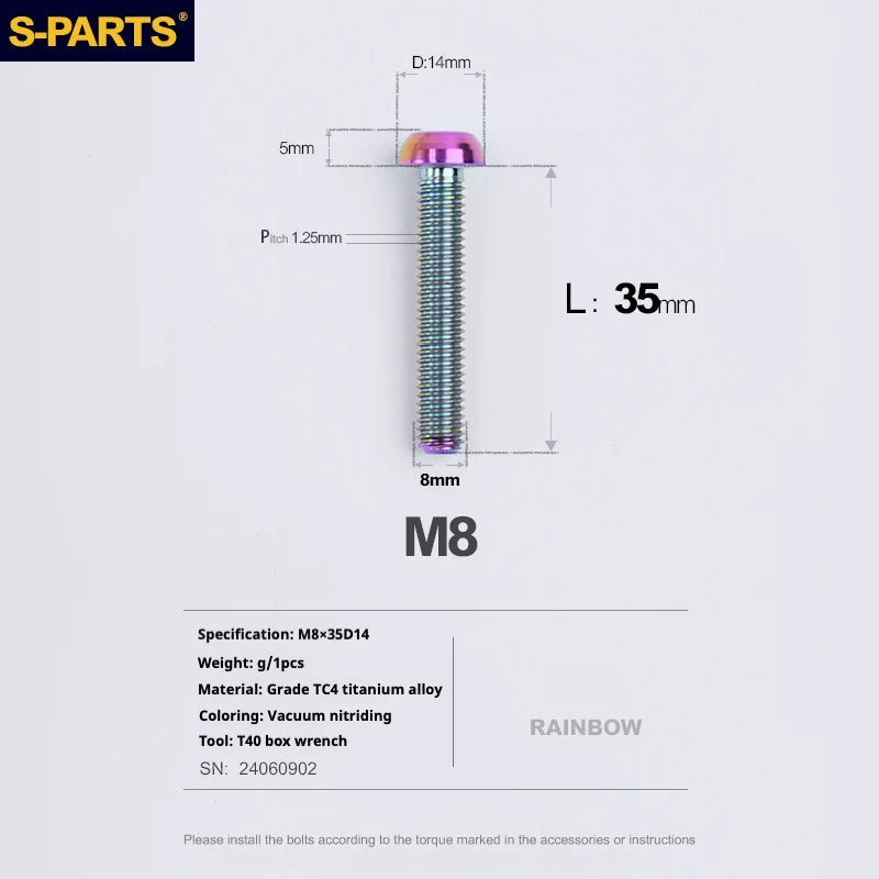 S-PARTS A2 Umbrella Head series M8 L15-50mm Titanium Screws for Bike - Detail 43
