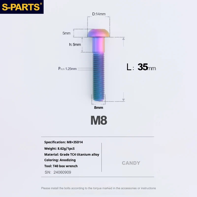 S-PARTS A2 Umbrella Head series M8 L15-50mm Titanium Screws for Bike - Detail 44