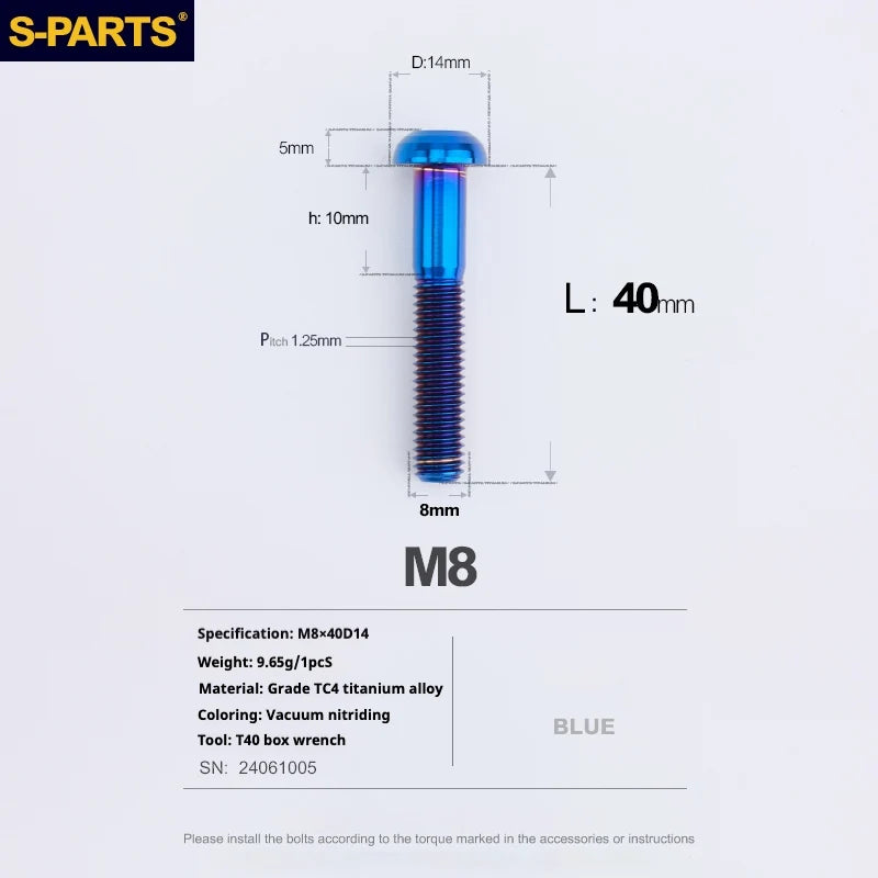 S-PARTS A2 Umbrella Head series M8 L15-50mm Titanium Screws for Bike - Detail 48