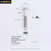 S-PARTS A2 Umbrella Head series M8 L15-50mm Titanium Screws for Bike - Detail 49