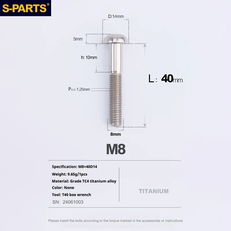 S-PARTS A2 Umbrella Head series M8 L15-50mm Titanium Screws for Bike - Detail 49