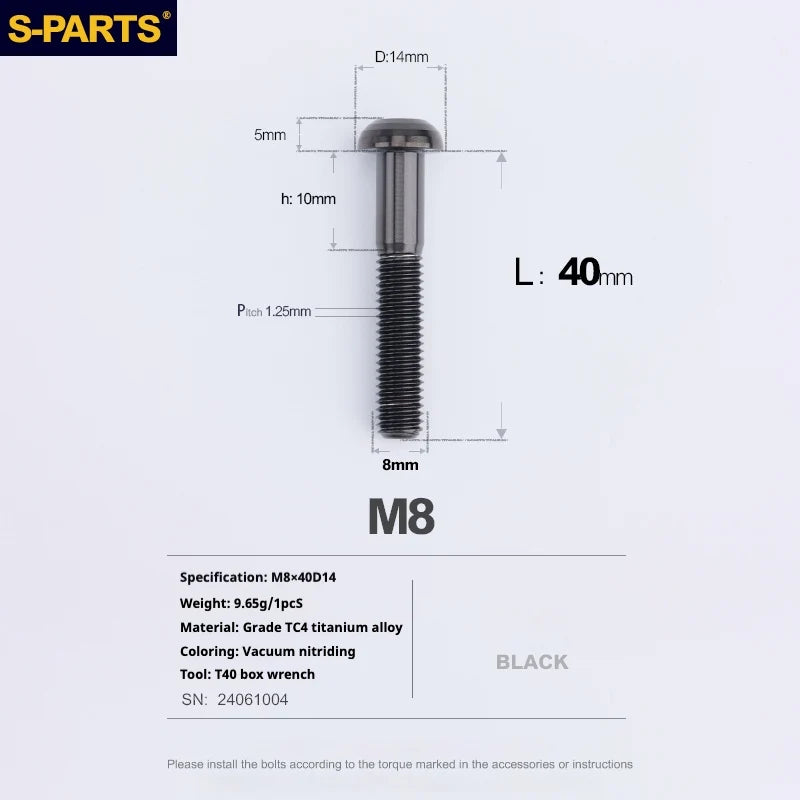 S-PARTS A2 Umbrella Head series M8 L15-50mm Titanium Screws for Bike - Detail 50