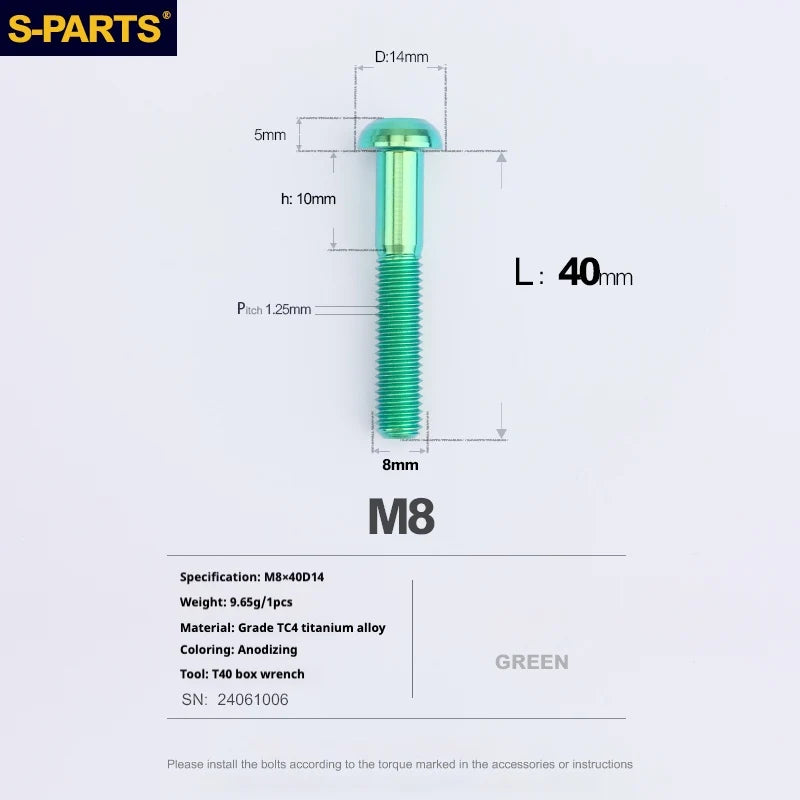 S-PARTS A2 Umbrella Head series M8 L15-50mm Titanium Screws for Bike - Detail 52