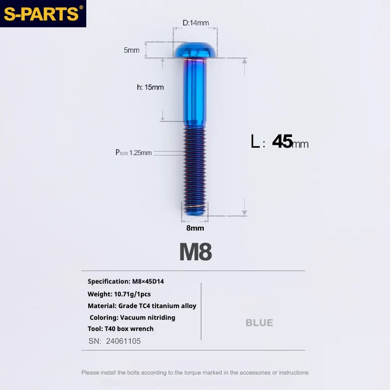 S-PARTS A2 Umbrella Head series M8 L15-50mm Titanium Screws for Bike - Detail 53