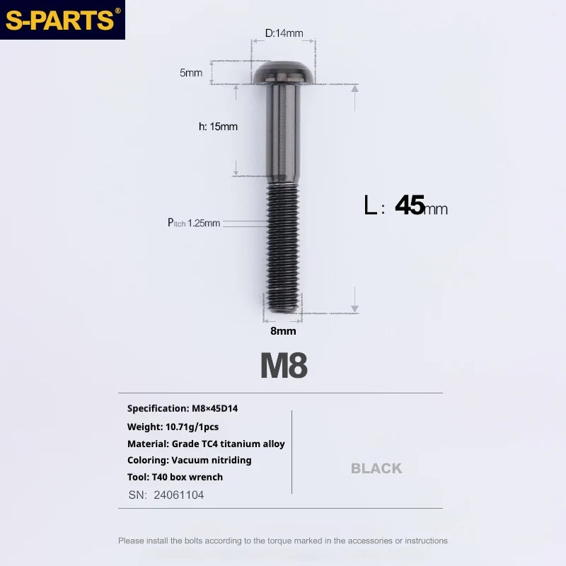 S-PARTS A2 Umbrella Head series M8 L15-50mm Titanium Screws for Bike - Detail 54