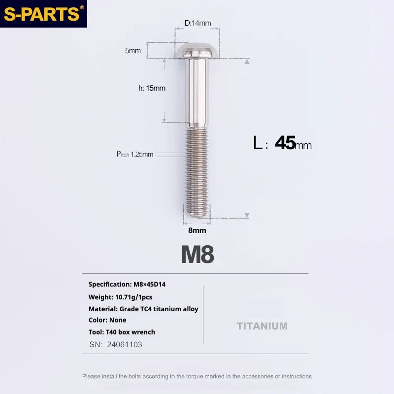 S-PARTS A2 Umbrella Head series M8 L15-50mm Titanium Screws for Bike - Detail 55