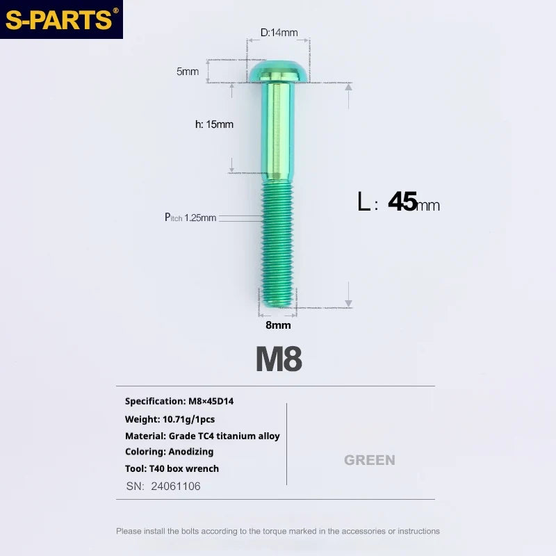 S-PARTS A2 Umbrella Head series M8 L15-50mm Titanium Screws for Bike - Detail 56