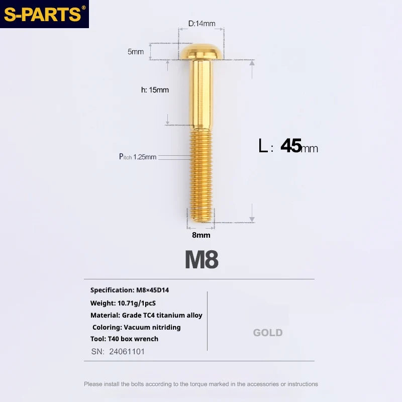 S-PARTS A2 Umbrella Head series M8 L15-50mm Titanium Screws for Bike - Detail 57