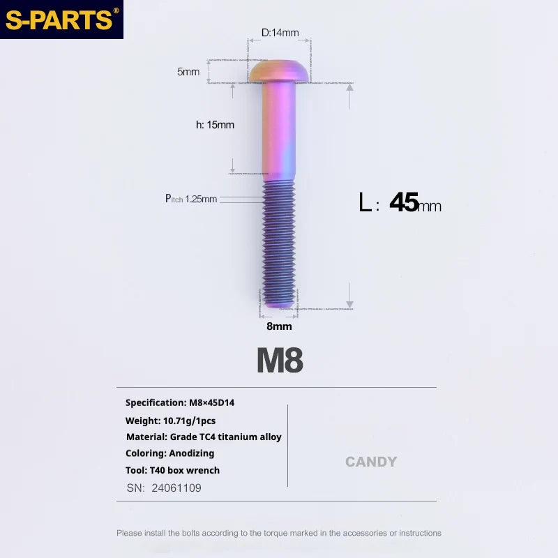 S-PARTS A2 Umbrella Head series M8 L15-50mm Titanium Screws for Bike - Detail 58