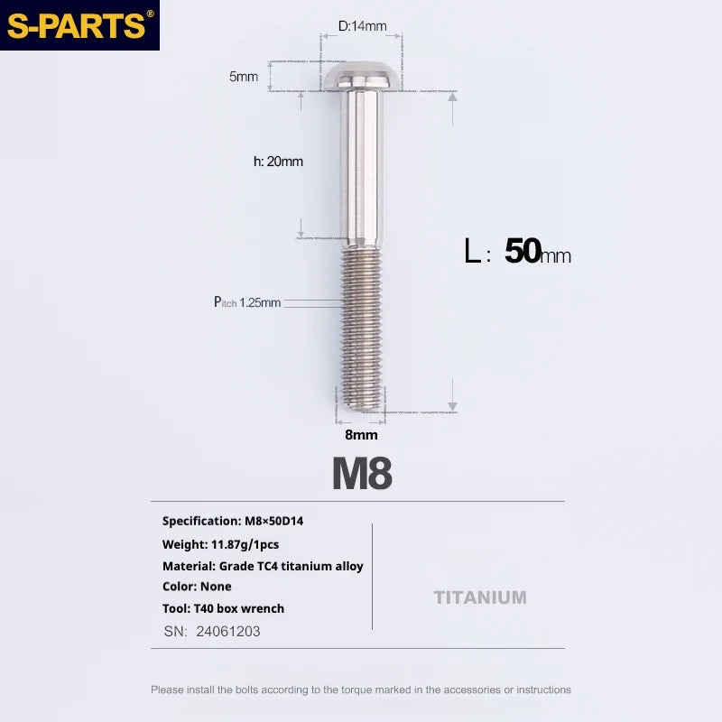 S-PARTS A2 Umbrella Head series M8 L15-50mm Titanium Screws for Bike - Detail 62