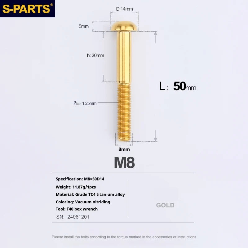 S-PARTS A2 Umbrella Head series M8 L15-50mm Titanium Screws for Bike - Detail 63