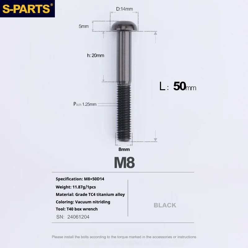 S-PARTS A2 Umbrella Head series M8 L15-50mm Titanium Screws for Bike - Detail 64