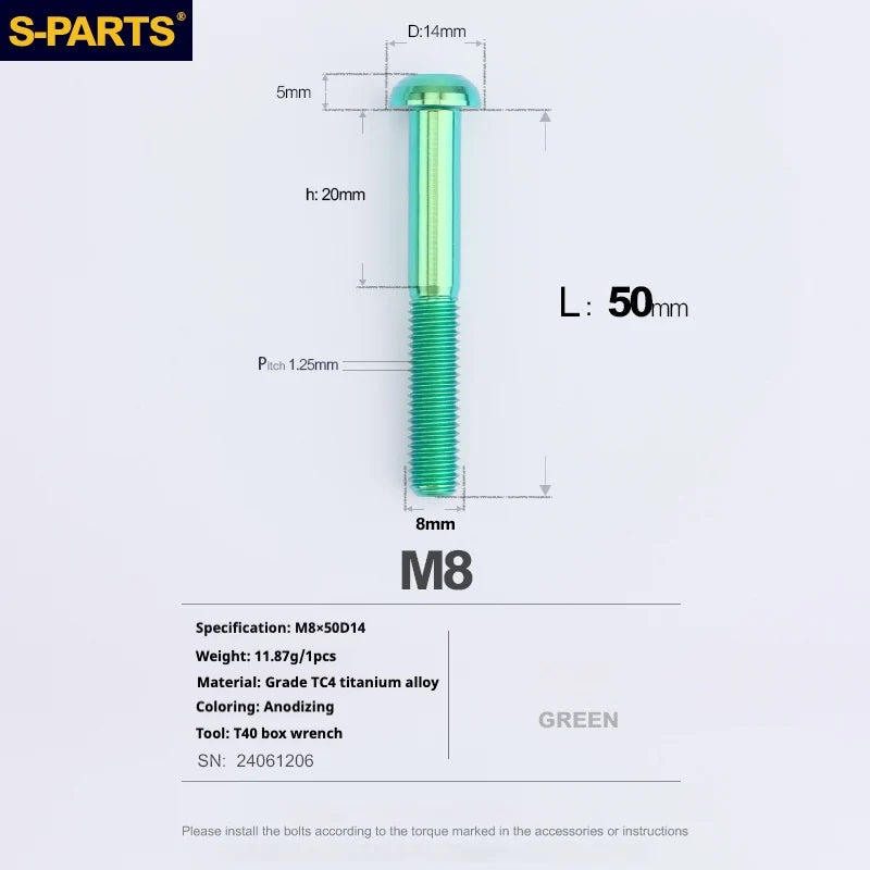 S-PARTS A2 Umbrella Head series M8 L15-50mm Titanium Screws for Bike - Detail 66