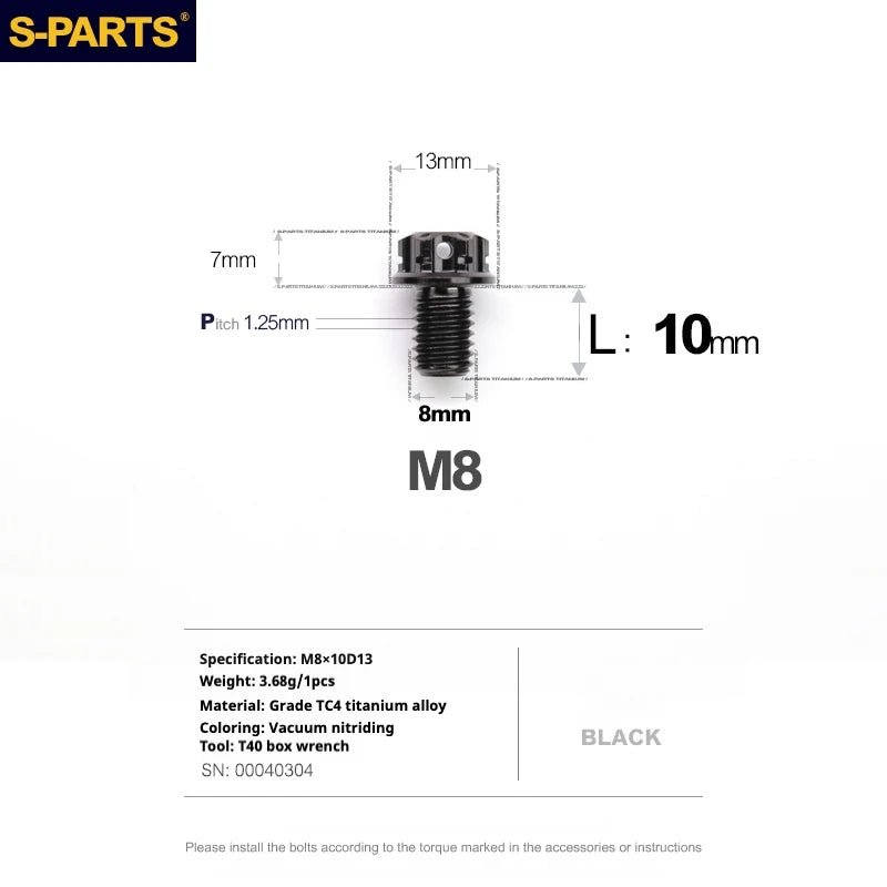 S-PARTS A3 Series M8 L10-120mm Black Titanium Screws for Bike | Motorcycle / Auto - Detail 6