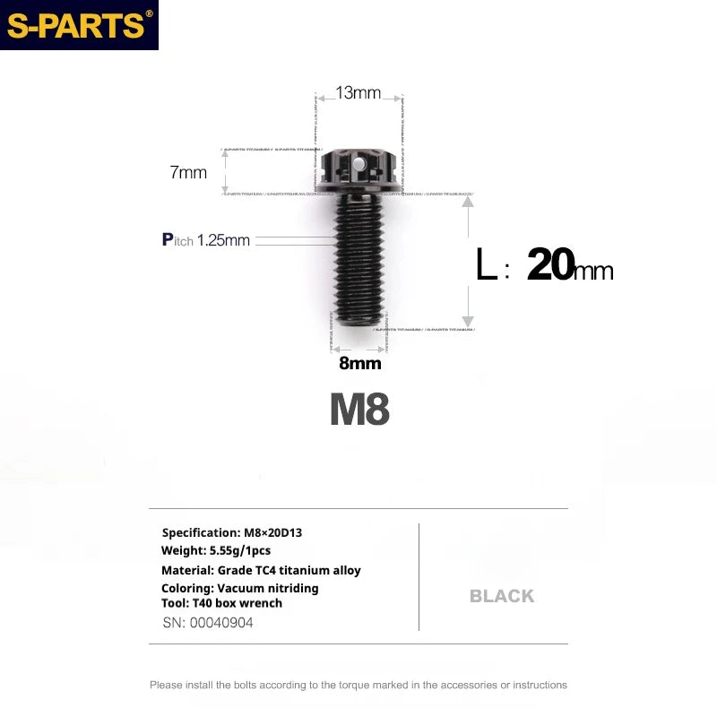 S-PARTS A3 Series M8 L10-120mm Black Titanium Screws for Bike | Motorcycle / Auto - Detail 9