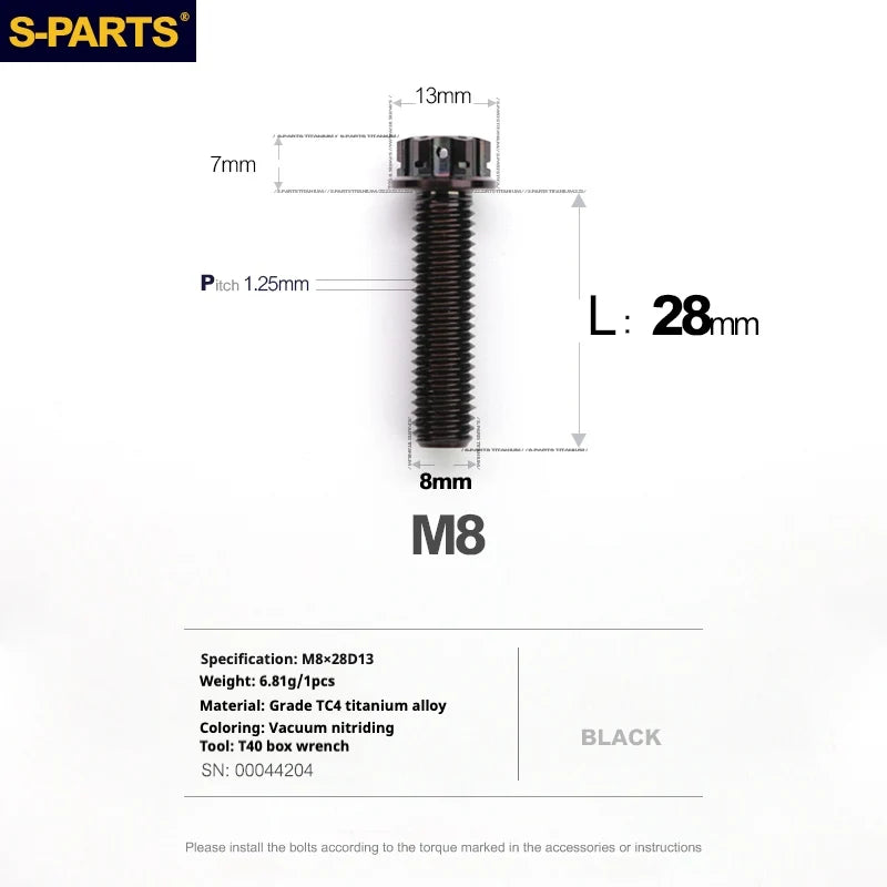 S-PARTS A3 Series M8 L10-120mm Black Titanium Screws for Bike | Motorcycle / Auto - Detail 12