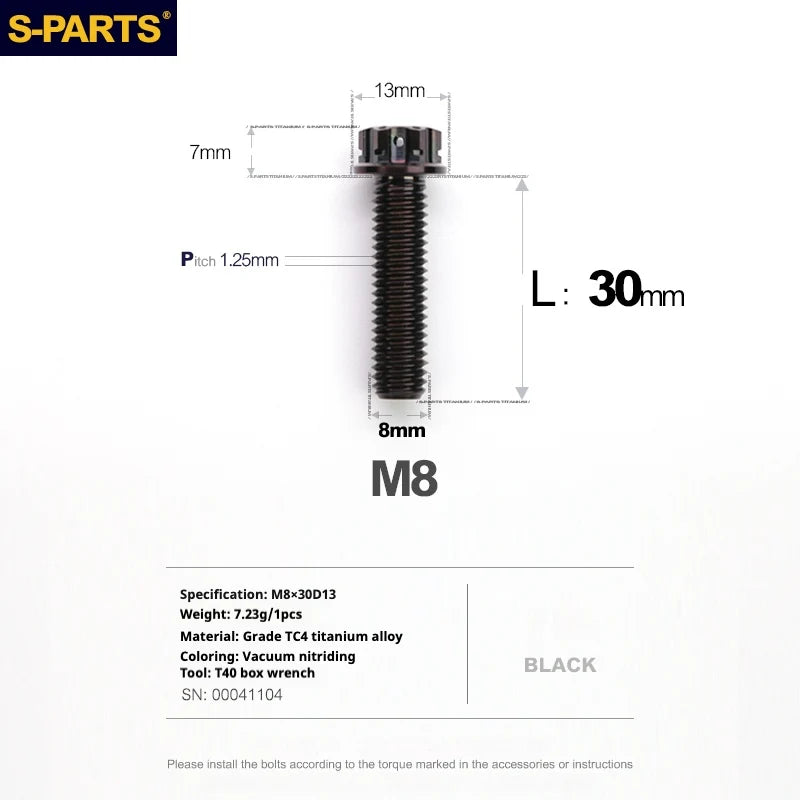 S-PARTS A3 Series M8 L10-120mm Black Titanium Screws for Bike | Motorcycle / Auto - Detail 13