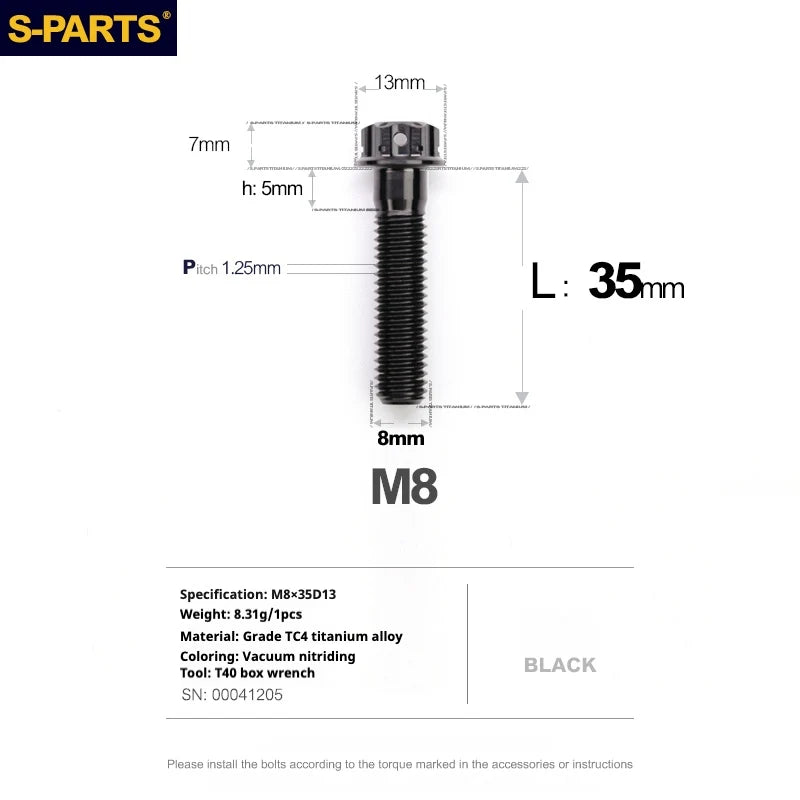 S-PARTS A3 Series M8 L10-120mm Black Titanium Screws for Bike | Motorcycle / Auto - Detail 14