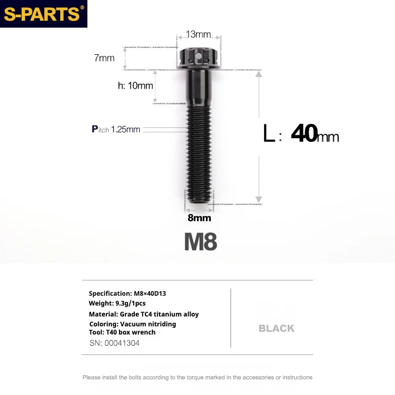 S-PARTS A3 Series M8 L10-120mm Black Titanium Screws for Bike | Motorcycle / Auto - Detail 15