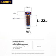 S-PARTS A3 Series M8 L10-120mm Blue Titanium Screws for Bike | Motorcycle / Auto - Detail 10