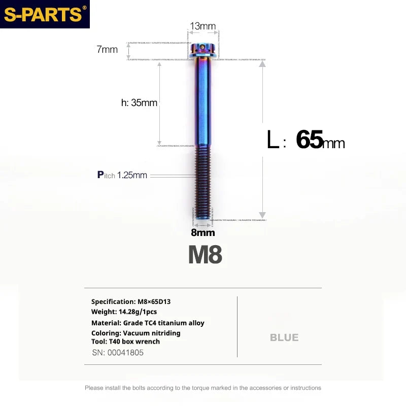S-PARTS A3 Series M8 L10-120mm Blue Titanium Screws for Bike | Motorcycle / Auto - Detail 20