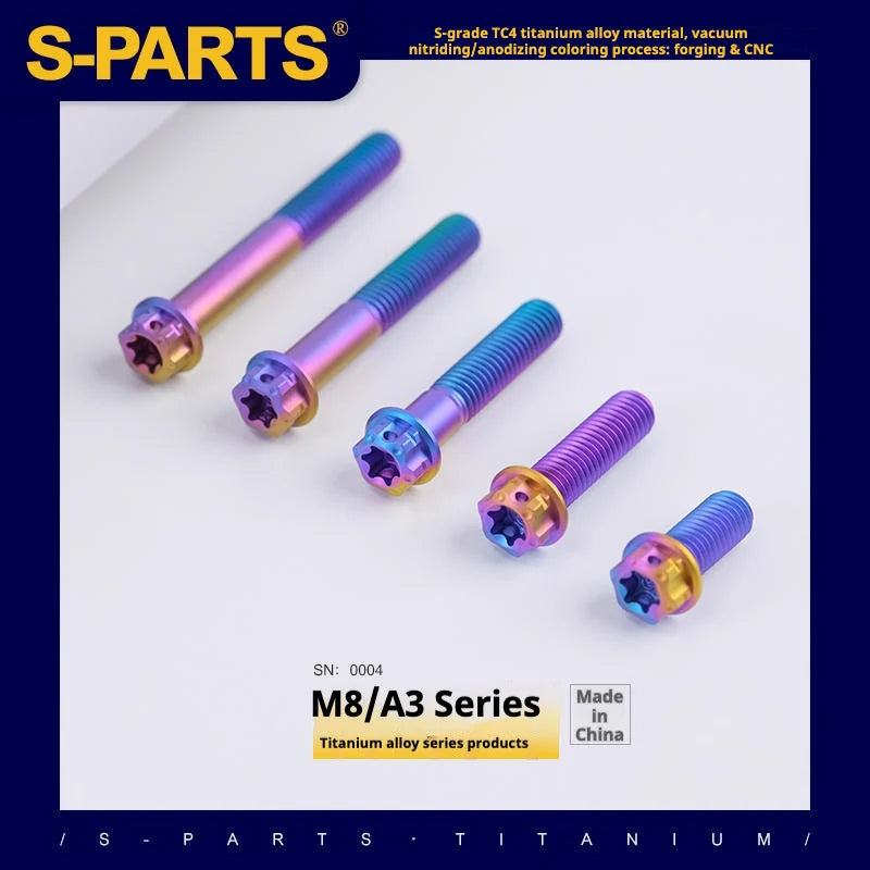 S-PARTS A3 Series M8 L10-120mm Candy Color Titanium Screws for Bike | Motorcycle / Auto