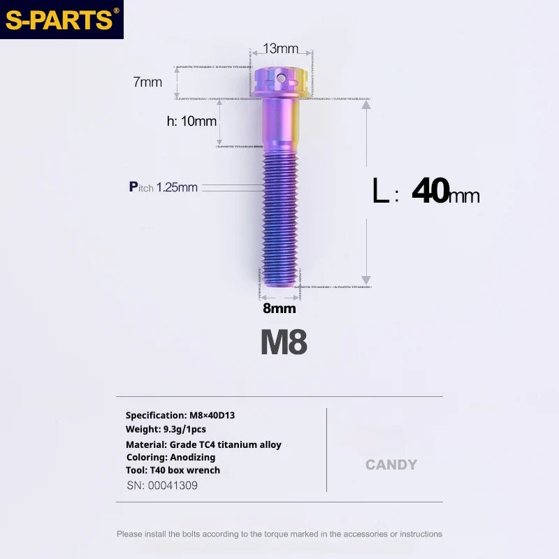 S-PARTS A3 Series M8 L10-120mm Candy Color Titanium Screws for Bike | Motorcycle / Auto - Detail 9