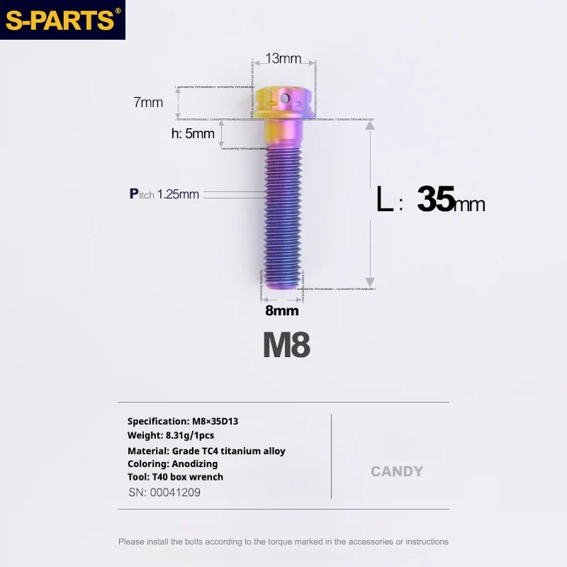 S-PARTS A3 Series M8 L10-120mm Candy Color Titanium Screws for Bike | Motorcycle / Auto - Detail 18