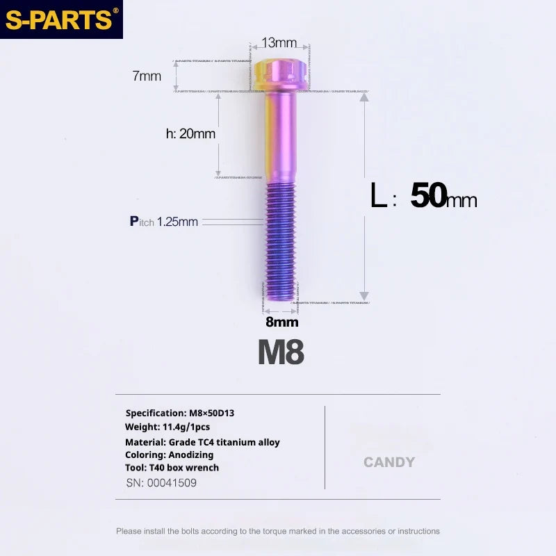 S-PARTS A3 Series M8 L10-120mm Candy Color Titanium Screws for Bike | Motorcycle / Auto - Detail 30
