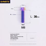 S-PARTS A3 Series M8 L10-120mm Candy Color Titanium Screws for Bike | Motorcycle / Auto - Detail 31