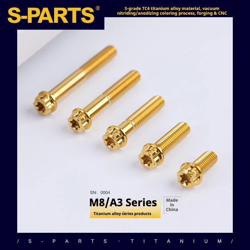 S-PARTS A3 Series M8 L10-120mm Golden Titanium Screws for Bike | Motorcycle / Car
