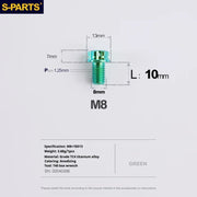 S-PARTS A3 Series M8 L10-120mm Green Titanium Screws for Bike | Motorcycle / Auto - Detail 6
