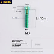 S-PARTS A3 Series M8 L10-120mm Green Titanium Screws for Bike | Motorcycle / Auto - Detail 15