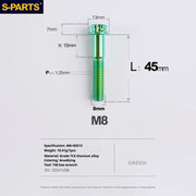 S-PARTS A3 Series M8 L10-120mm Green Titanium Screws for Bike | Motorcycle / Auto - Detail 16