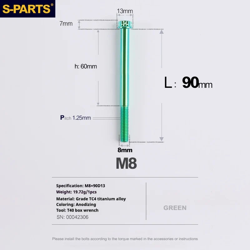 S-PARTS A3 Series M8 L10-120mm Green Titanium Screws for Bike | Motorcycle / Auto - Detail 25