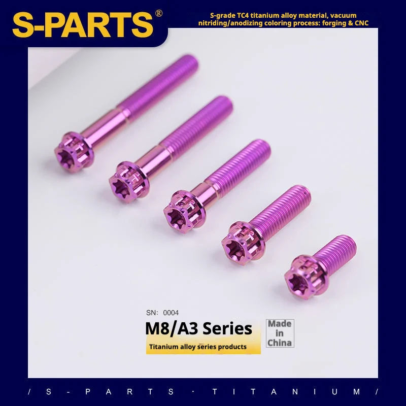 S-PARTS A3 Series M8 L10-120mm Purple Titanium Screws for Bike | Motorcycle / Auto