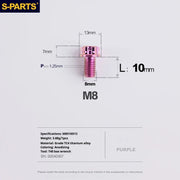 S-PARTS A3 Series M8 L10-120mm Purple Titanium Screws for Bike | Motorcycle / Auto - Detail 6