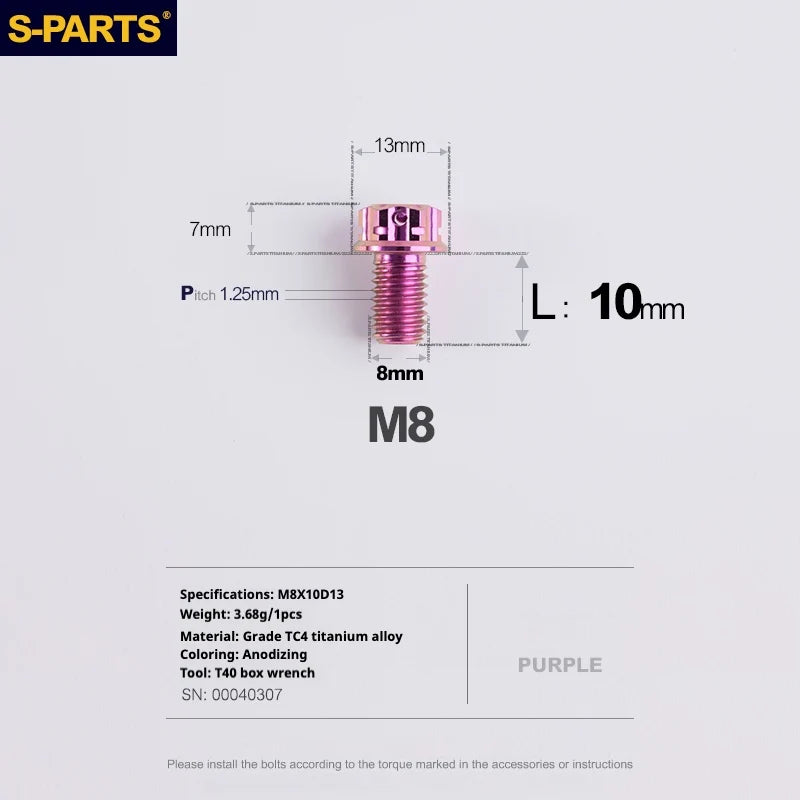 S-PARTS A3 Series M8 L10-120mm Purple Titanium Screws for Bike | Motorcycle / Auto - Detail 6