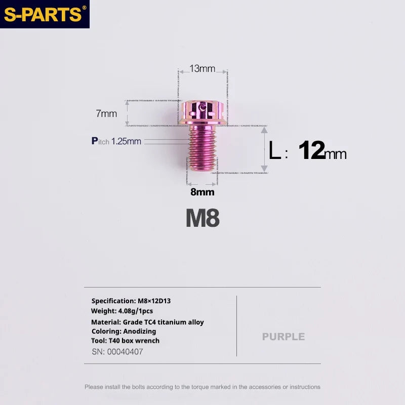 S-PARTS A3 Series M8 L10-120mm Purple Titanium Screws for Bike | Motorcycle / Auto - Detail 7