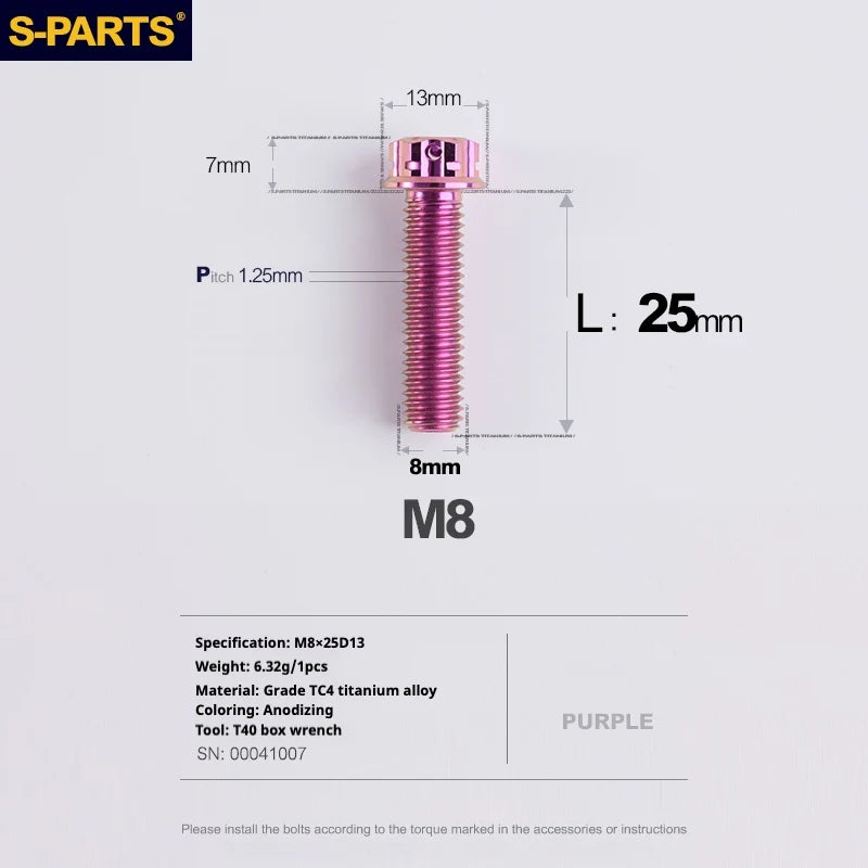 S-PARTS A3 Series M8 L10-120mm Purple Titanium Screws for Bike | Motorcycle / Auto - Detail 11