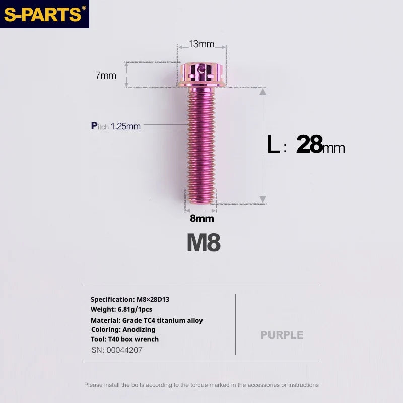 S-PARTS A3 Series M8 L10-120mm Purple Titanium Screws for Bike | Motorcycle / Auto - Detail 12