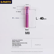 S-PARTS A3 Series M8 L10-120mm Purple Titanium Screws for Bike | Motorcycle / Auto - Detail 15