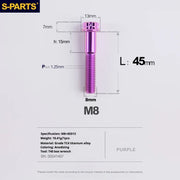 S-PARTS A3 Series M8 L10-120mm Purple Titanium Screws for Bike | Motorcycle / Auto - Detail 16