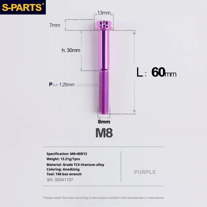 S-PARTS A3 Series M8 L10-120mm Purple Titanium Screws for Bike | Motorcycle / Auto - Detail 19