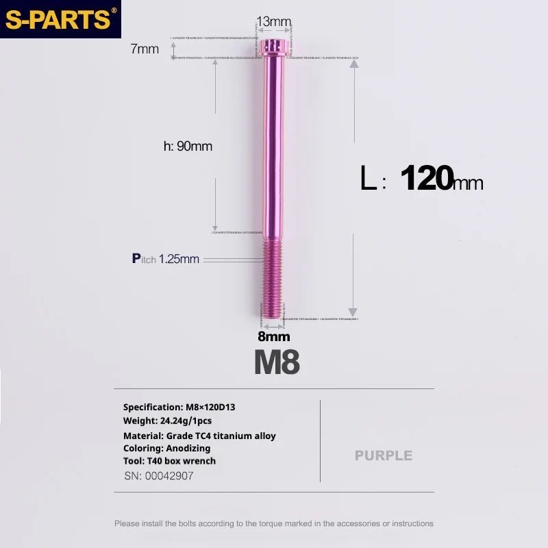 S-PARTS A3 Series M8 L10-120mm Purple Titanium Screws for Bike | Motorcycle / Auto - Detail 31