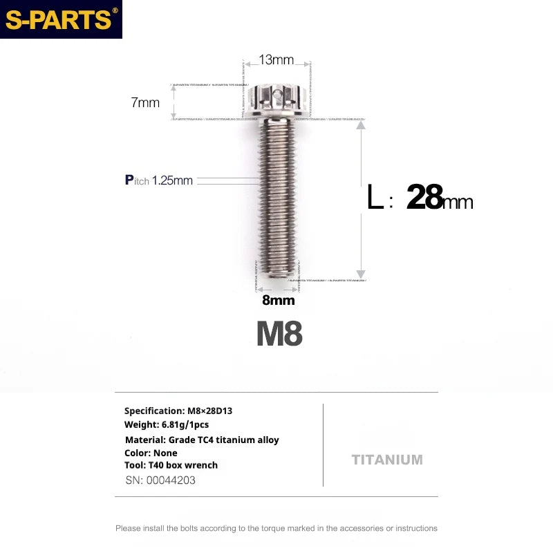 S-PARTS A3 Series M8 L10-120mm Titanium Color Titanium Screws for Bike | Motorcycle / Auto - Detail 12