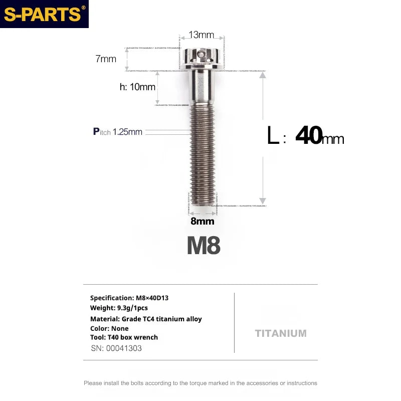 S-PARTS A3 Series M8 L10-120mm Titanium Color Titanium Screws for Bike | Motorcycle / Auto - Detail 15