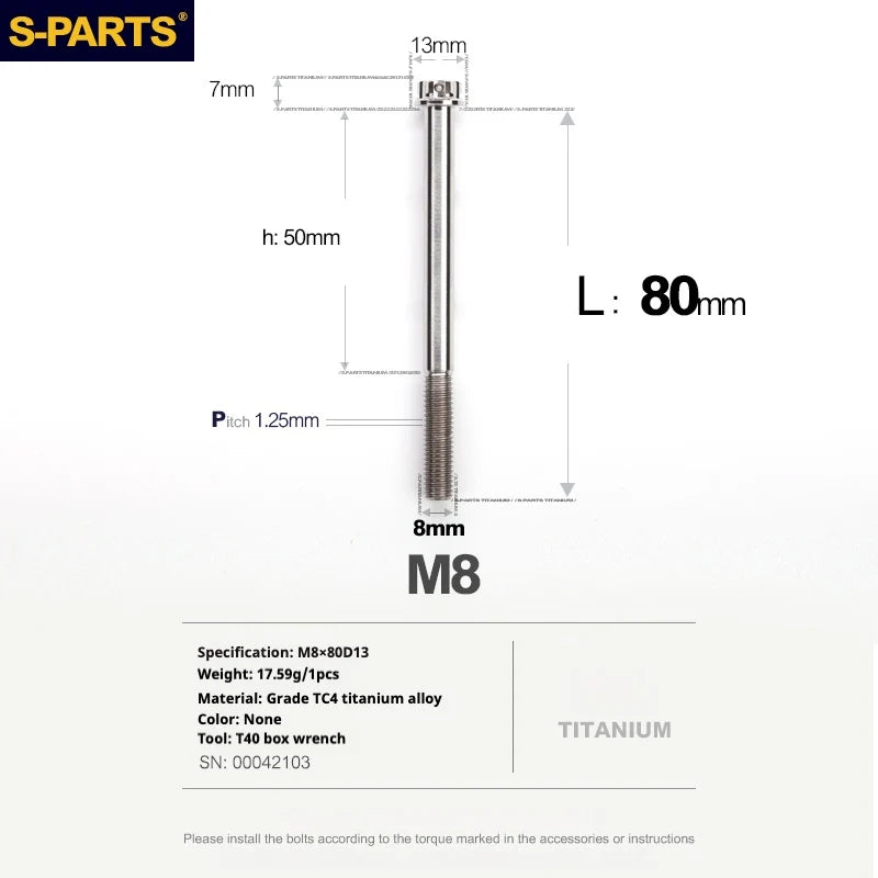 S-PARTS A3 Series M8 L10-120mm Titanium Color Titanium Screws for Bike | Motorcycle / Auto - Detail 23